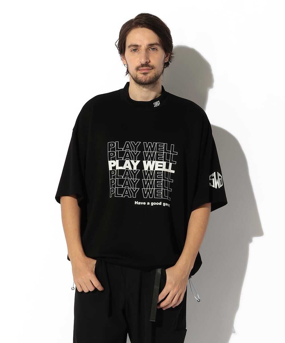 ロゴプリント モックネックTシャツ