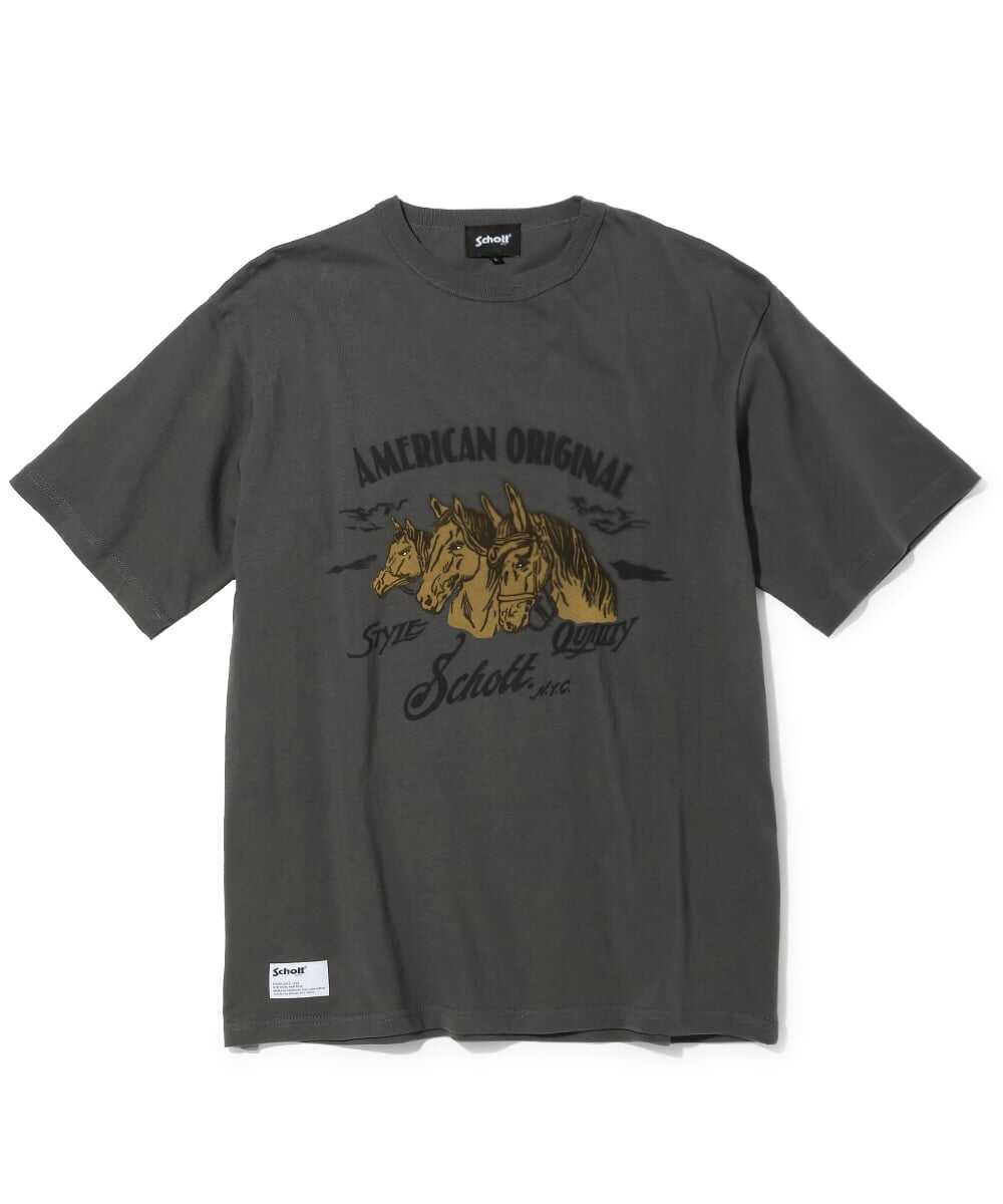  フロッキー加工 ホースグラフィックプリントTシャツ
