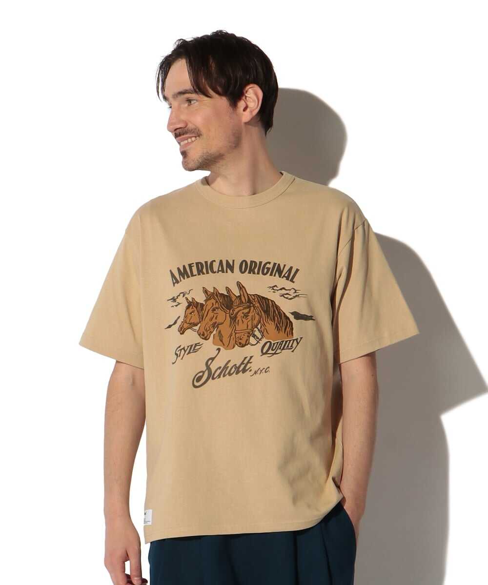  フロッキー加工 ホースグラフィックプリントTシャツ