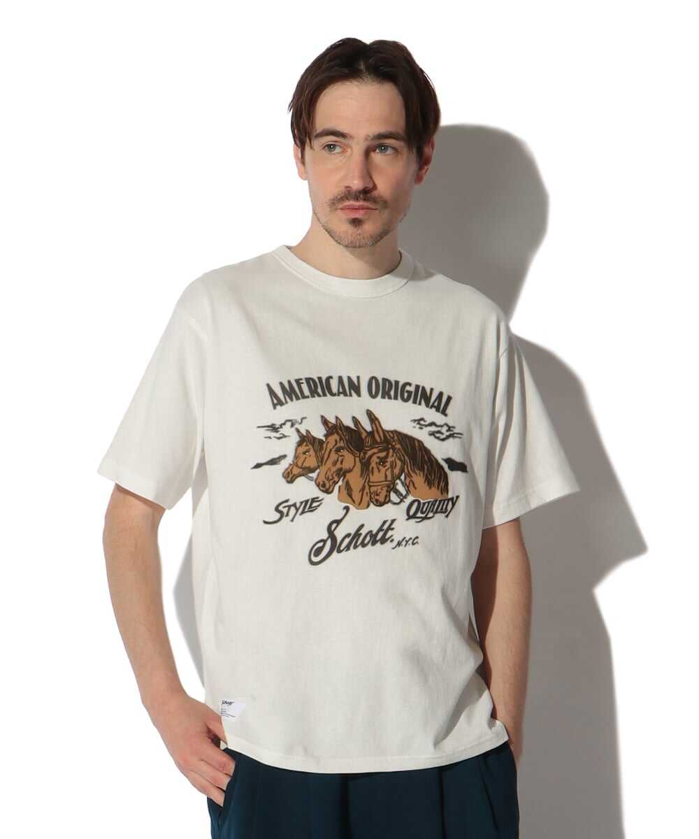  フロッキー加工 ホースグラフィックプリントTシャツ