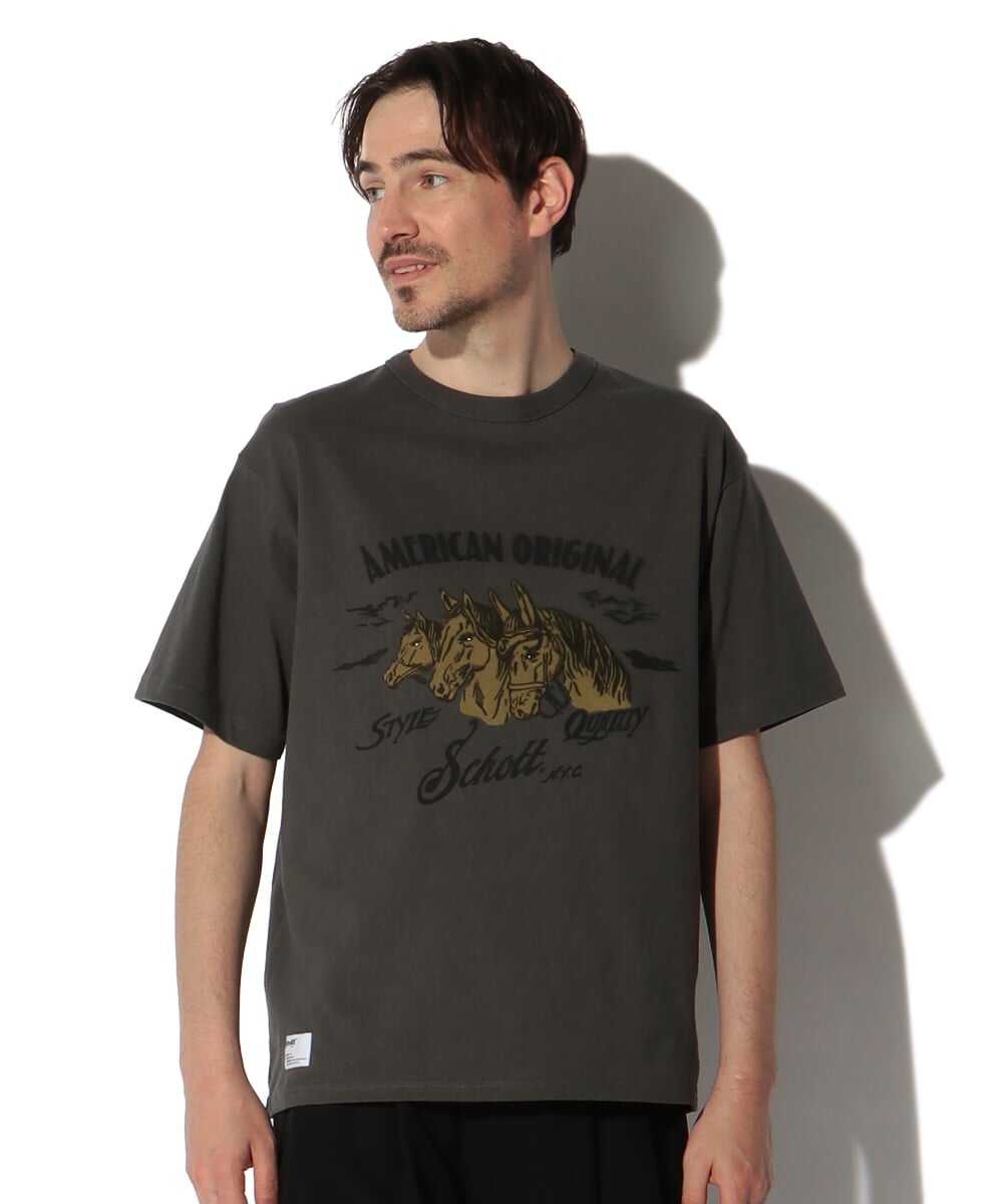  フロッキー加工 ホースグラフィックプリントTシャツ