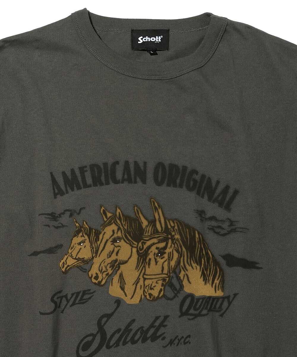  フロッキー加工 ホースグラフィックプリントTシャツ