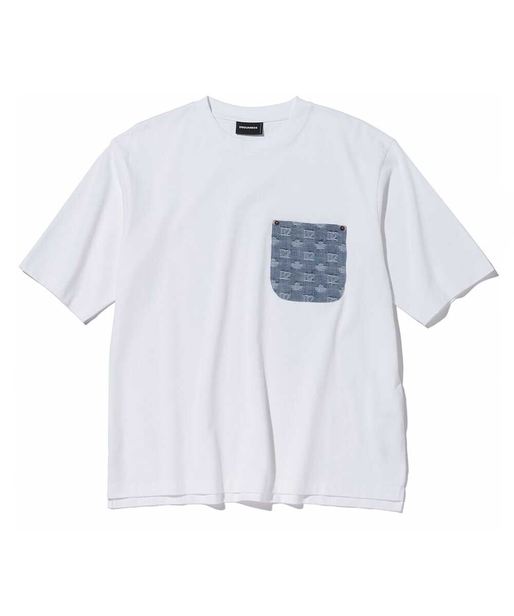 モノグラム柄デニムポケット付 コットンジャージTシャツ