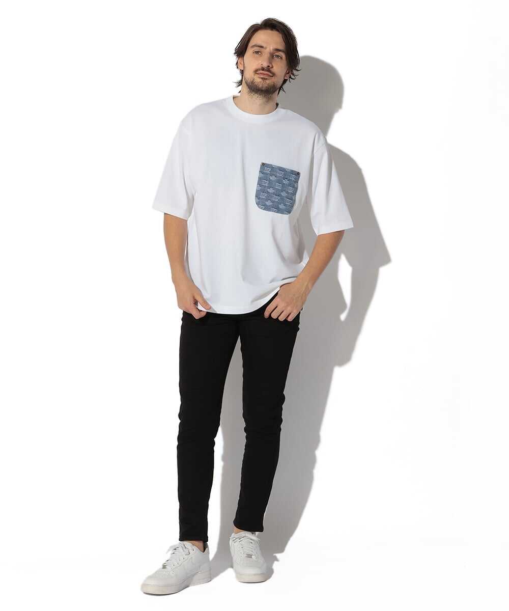 モノグラム柄デニムポケット付 コットンジャージTシャツ