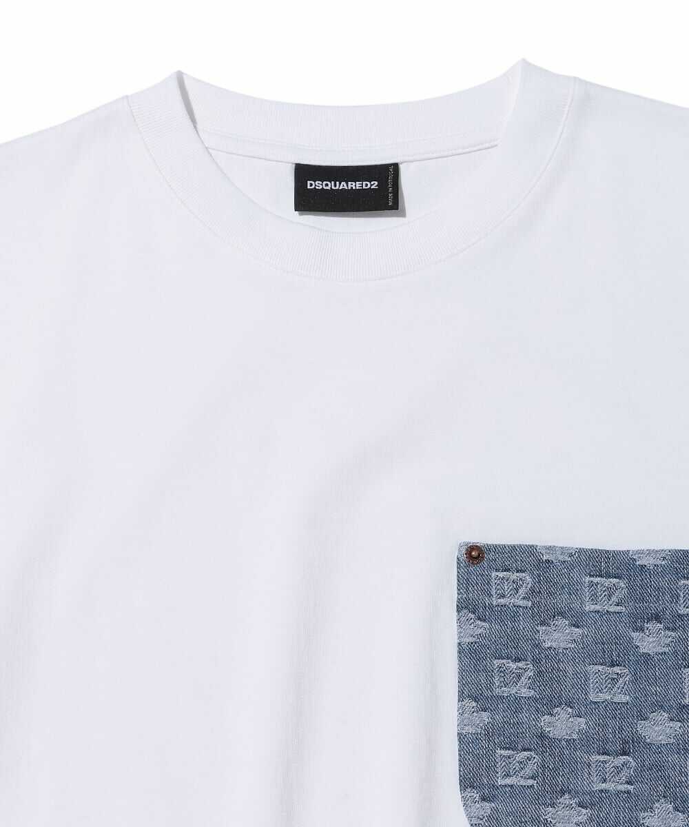 モノグラム柄デニムポケット付 コットンジャージTシャツ