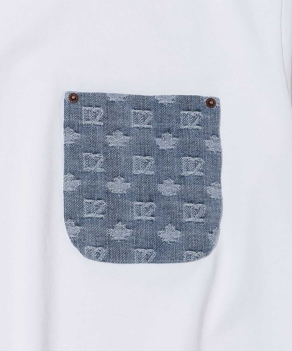 モノグラム柄デニムポケット付 コットンジャージTシャツ