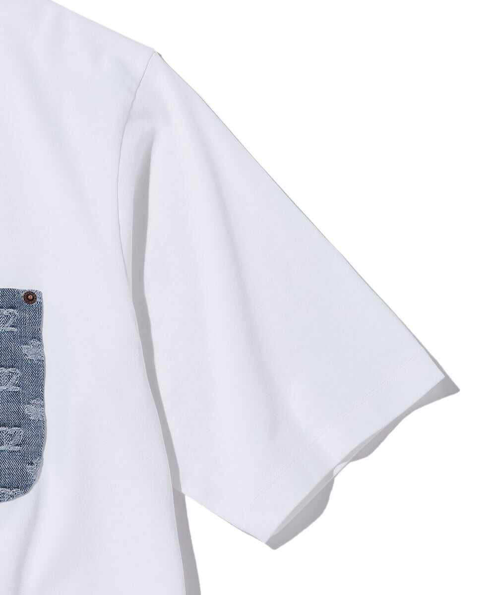 モノグラム柄デニムポケット付 コットンジャージTシャツ