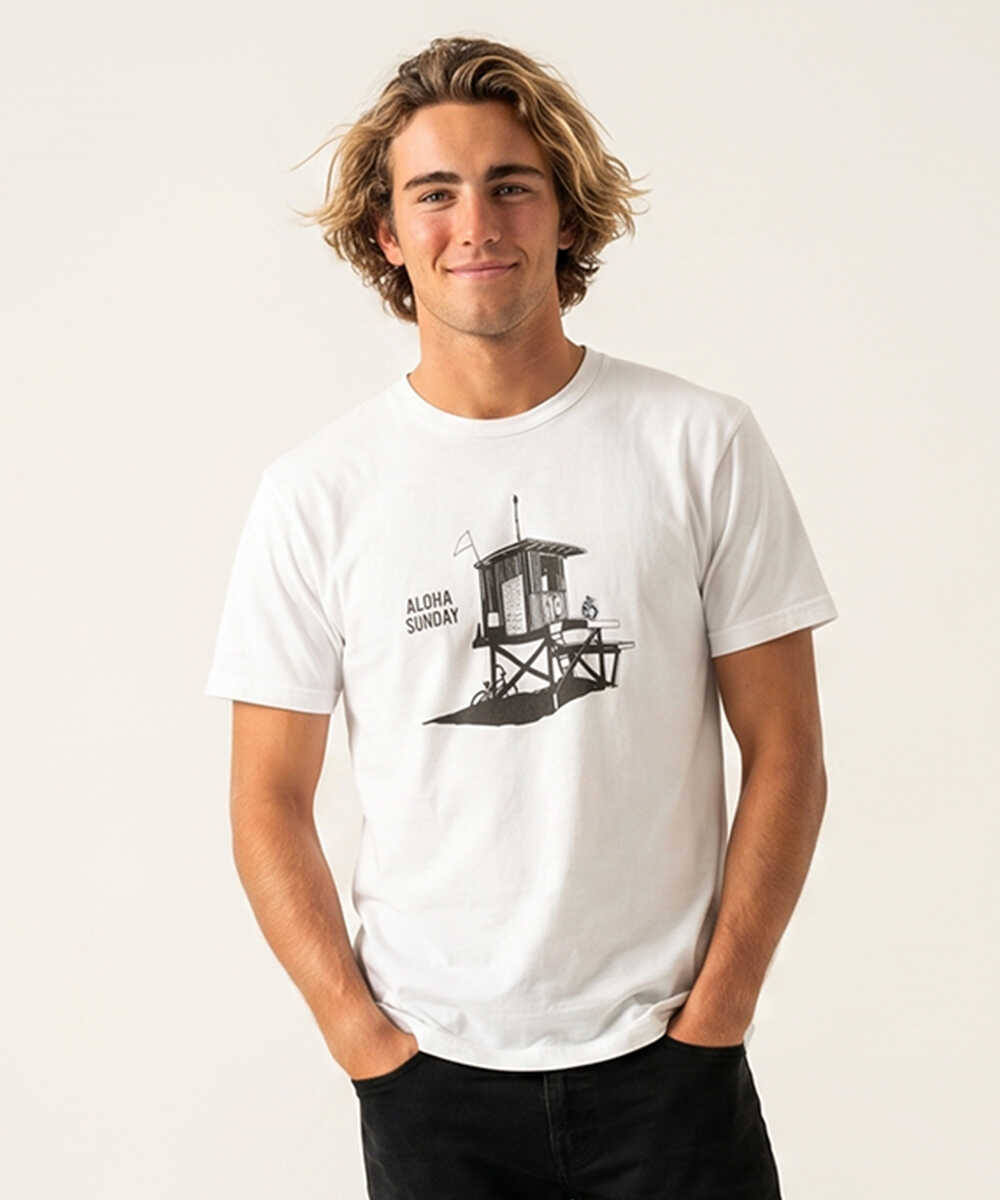 ビーチハウスモチーフプリント コットンTシャツ