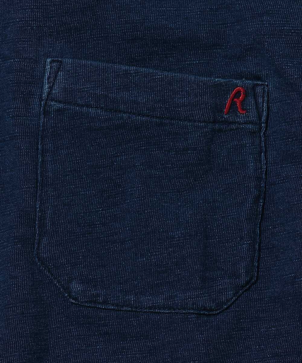 ロゴ刺繍 スラブコットンジャージー デニムウォッシュポロシャツ
