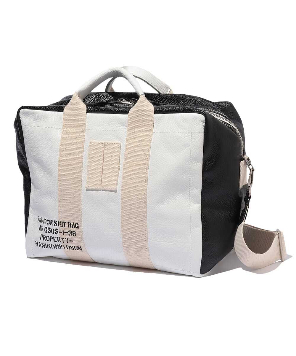 ”38”/GENUINE LEATHER 2WAYミディアムサイズバッグ ホワイト×ブラック