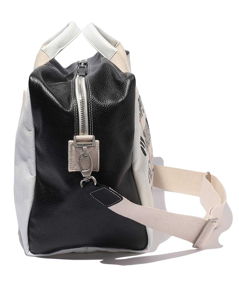 ”38”/GENUINE LEATHER 2WAYミディアムサイズバッグ ホワイト×ブラック