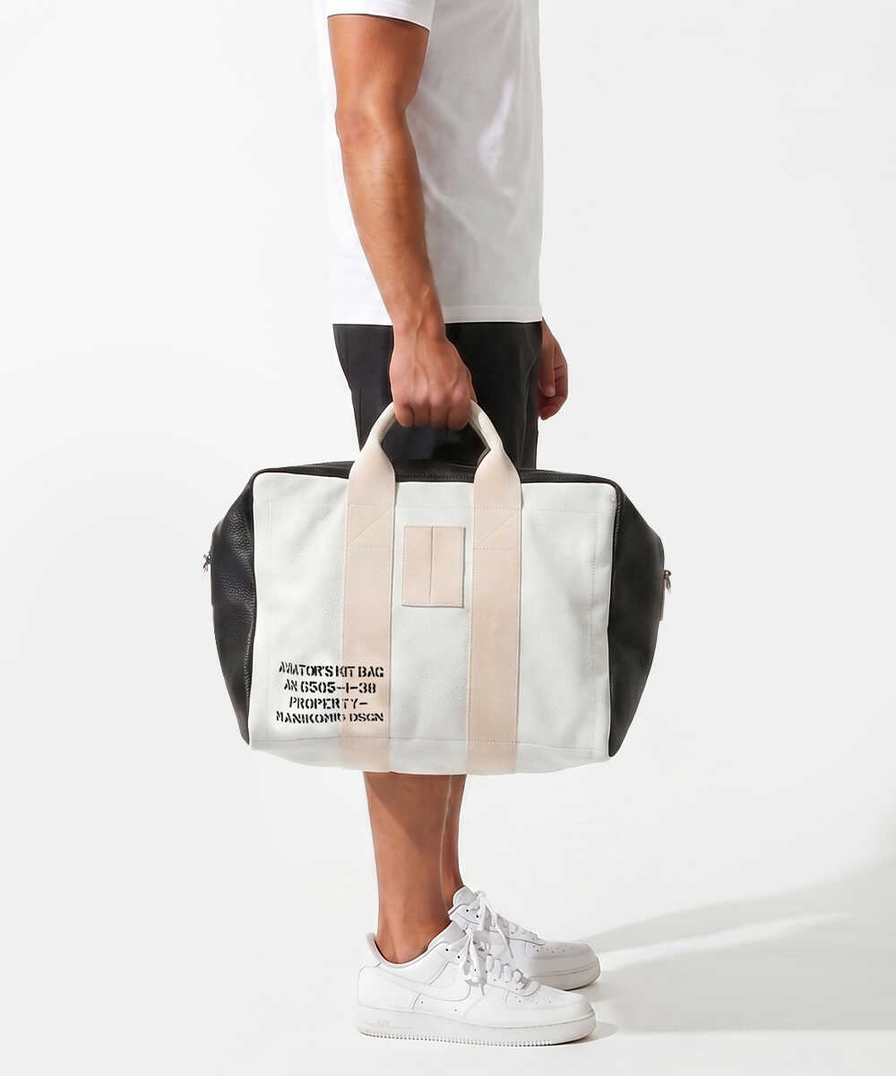 ”38”/GENUINE LEATHER 2WAYミディアムサイズバッグ ホワイト×ブラック