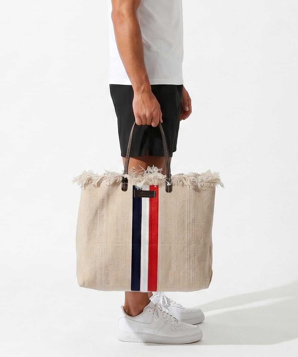 SHOPPING/COTTON STRIPE トートバッグ ベージュ