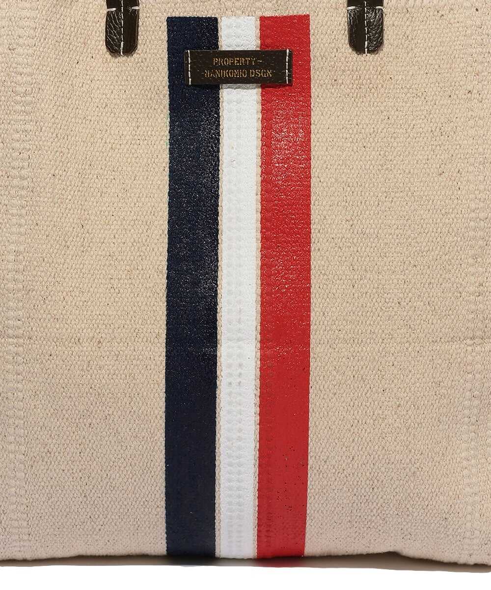 SHOPPING/COTTON STRIPE トートバッグ ベージュ