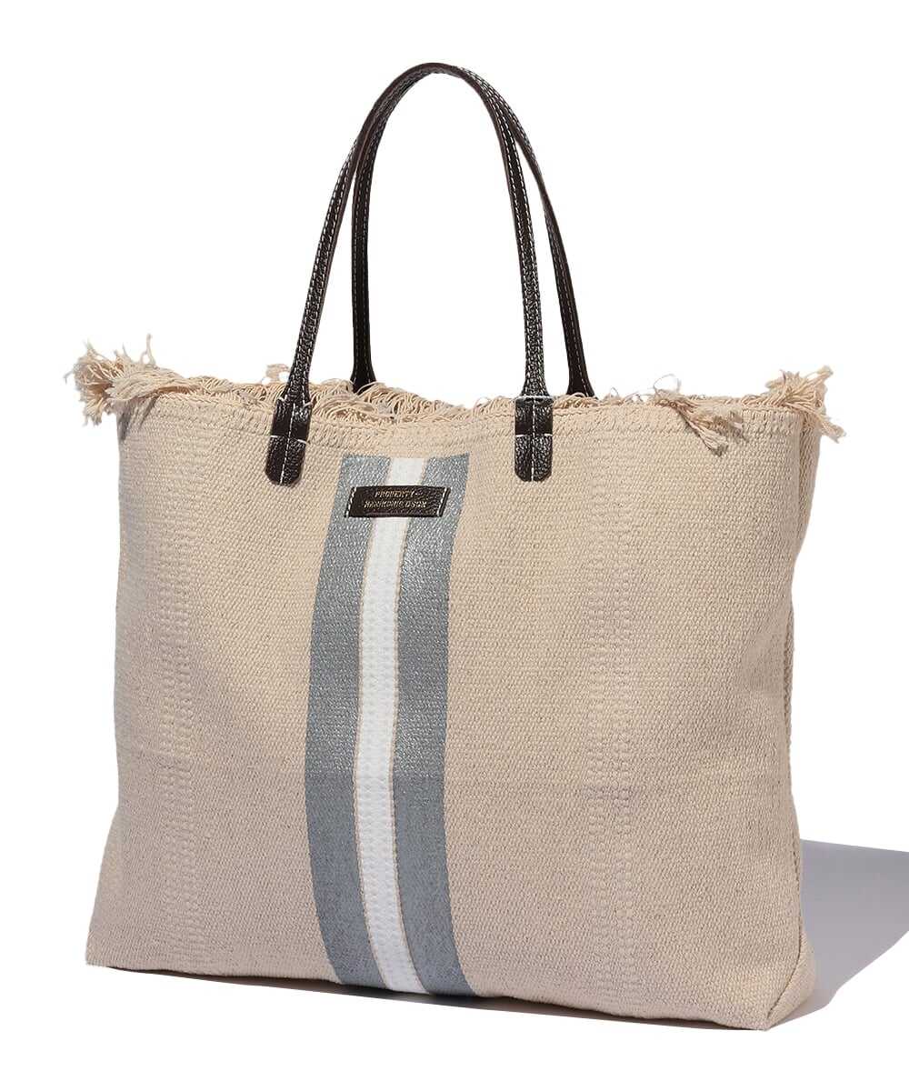 SHOPPING/COTTON STRIPE トートバッグ シルバー