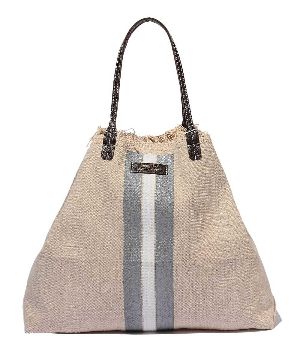 SHOPPING/COTTON STRIPE トートバッグ シルバー
