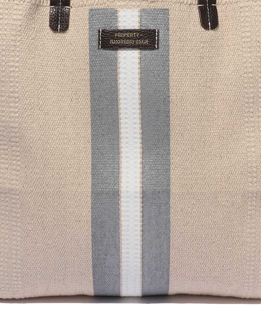 SHOPPING/COTTON STRIPE トートバッグ シルバー