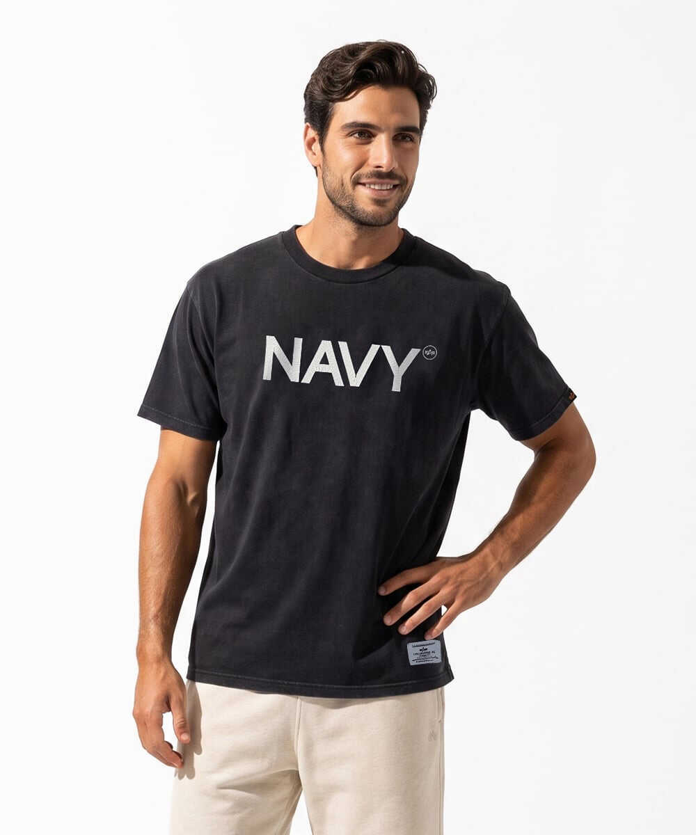 NAVYロゴ クラックプリントTシャツ