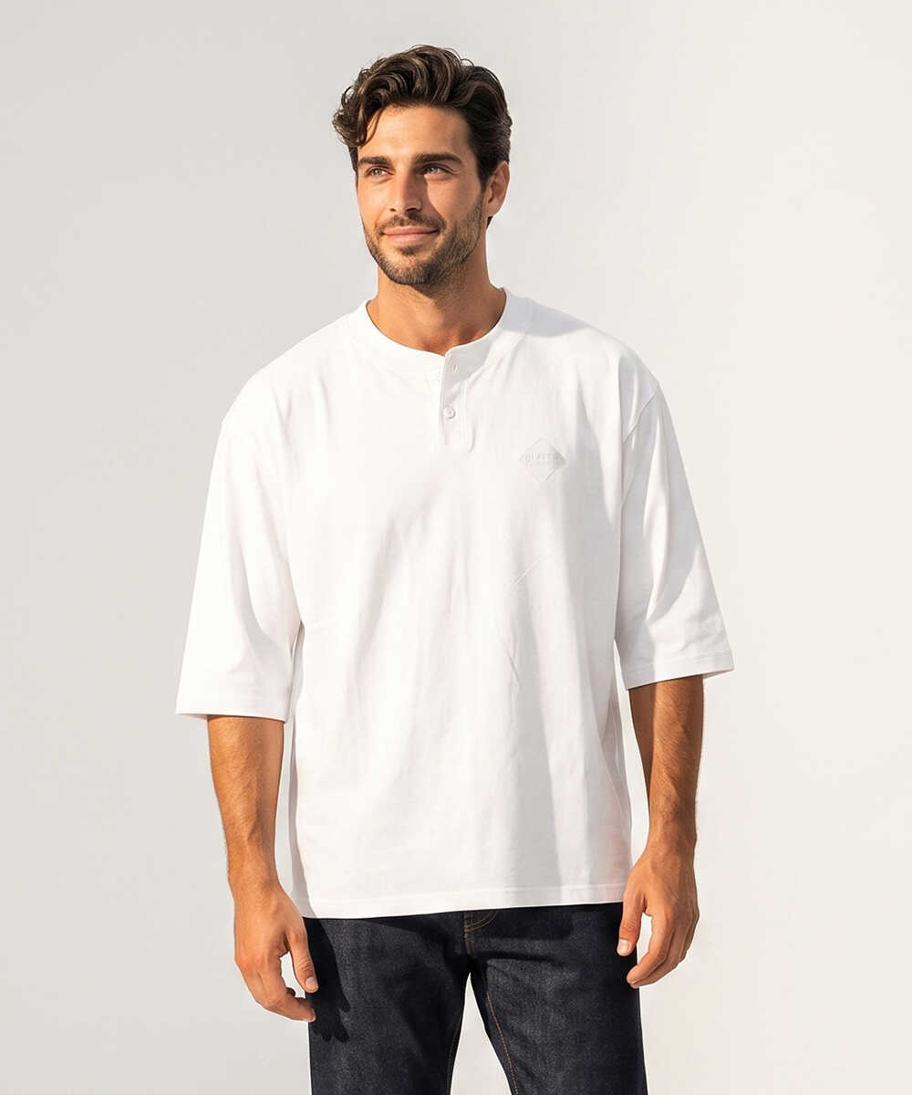 7分袖ヘンリーネックTシャツ