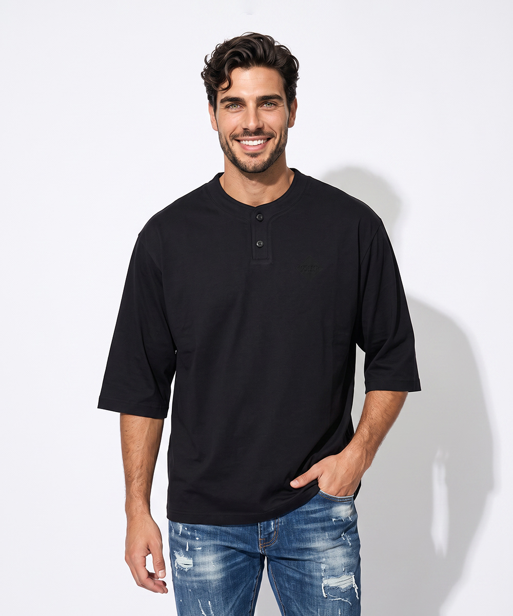 7分袖ヘンリーネックTシャツ