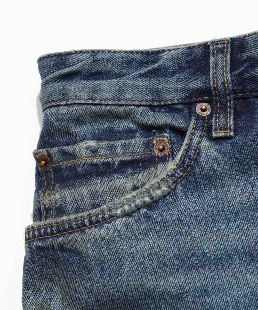 グリースモンキースポットウォッシュ ダメージデニムパンツ