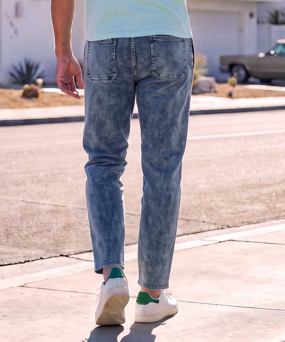 限定 デニム風ニットパンツ