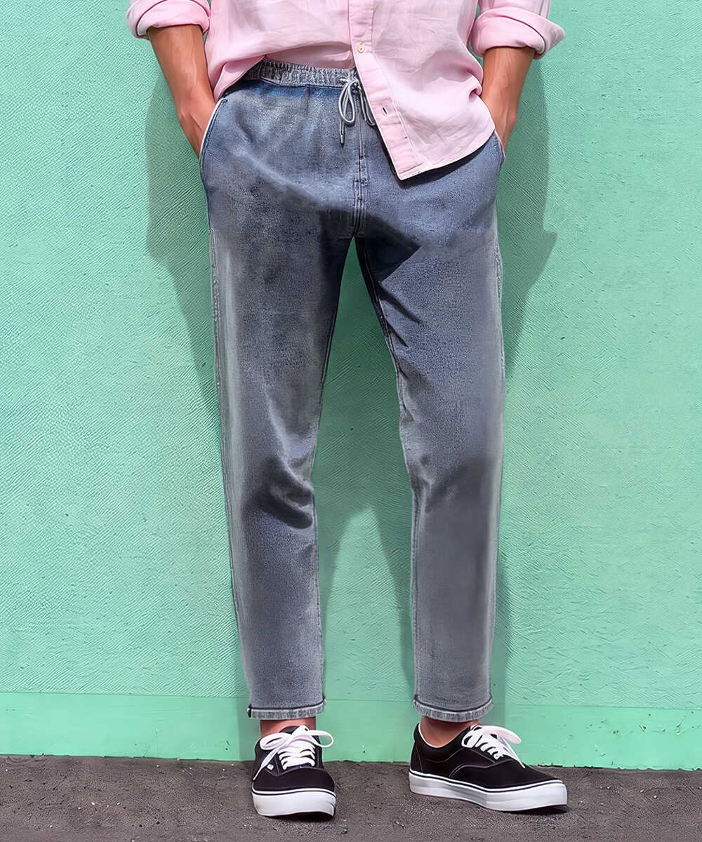 限定 デニム風ニットパンツ