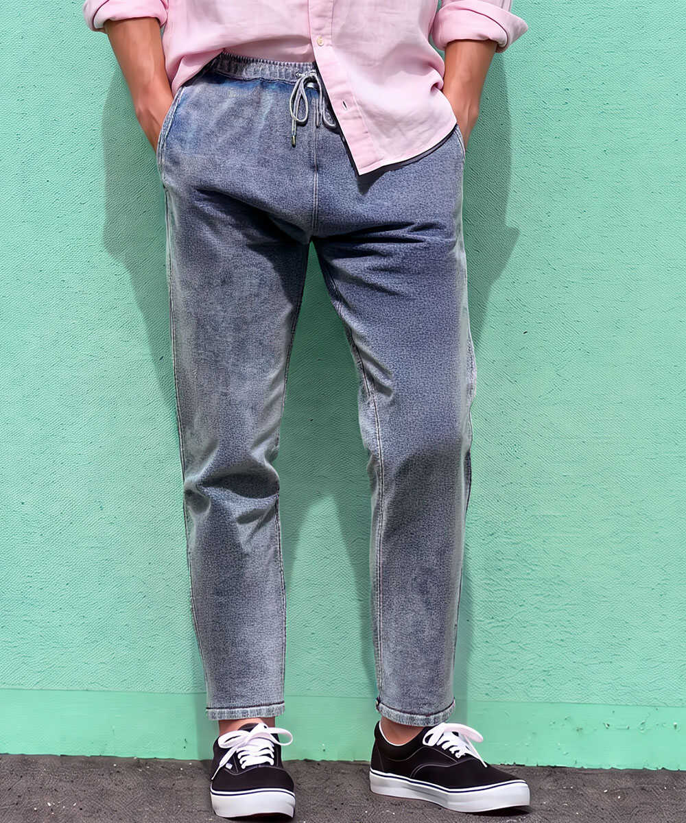限定 デニム風ニットパンツ