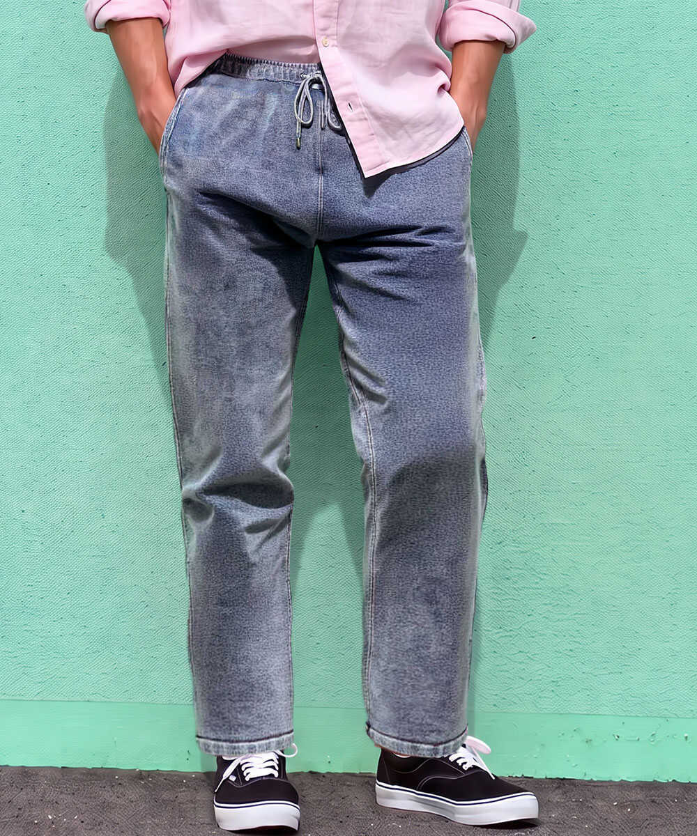 限定 デニム風ニットパンツ