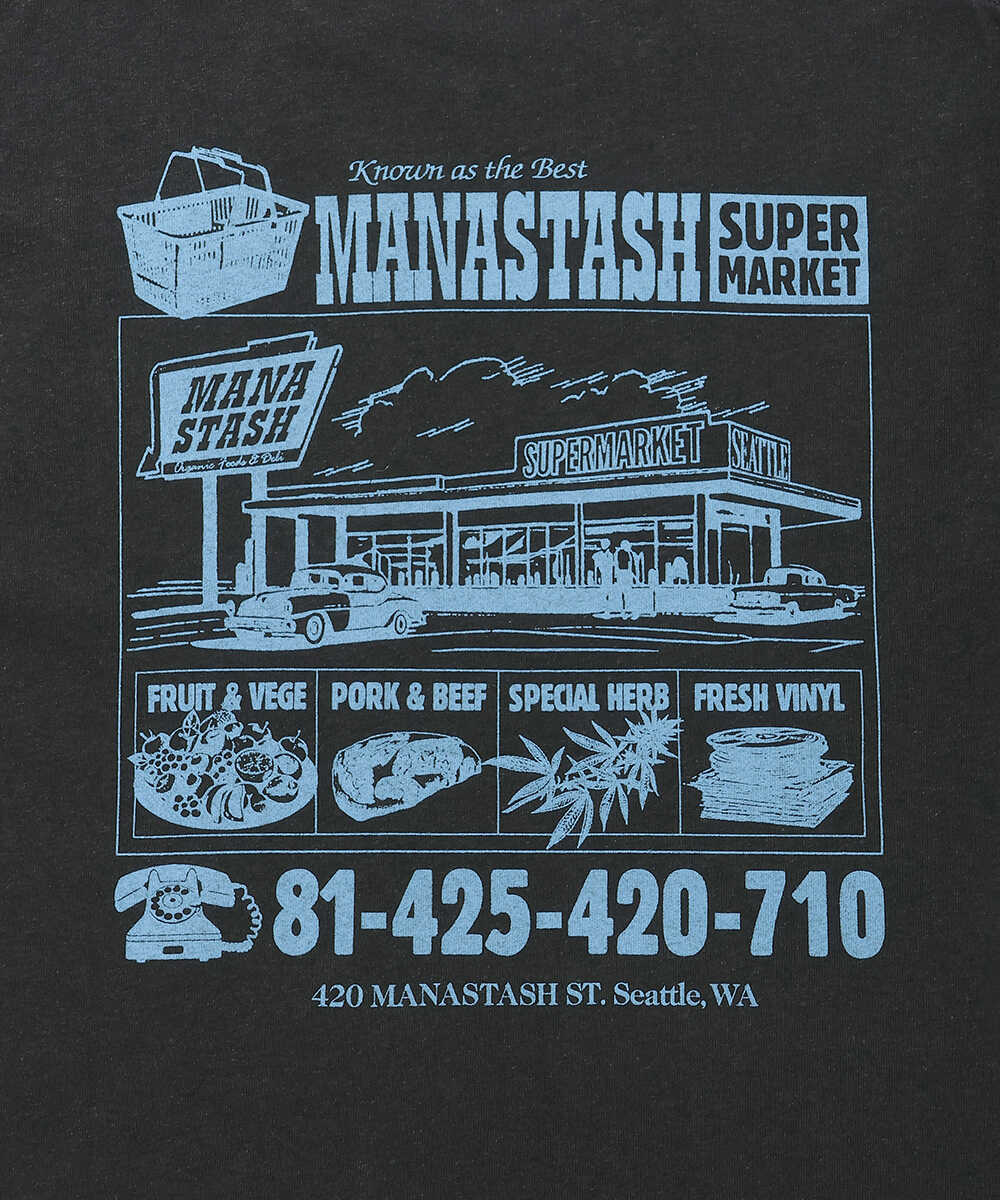 スーパーマーケットバックプリント ヘンプTシャツ