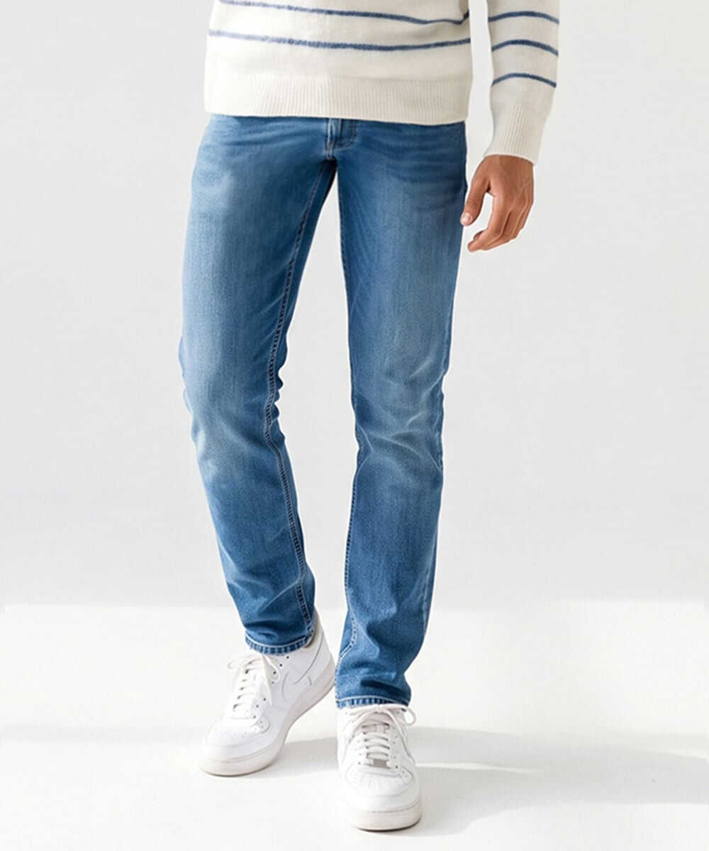 GROVER/グローバー スリムストレートフィット ミッドブルーパワーストレッチデニムパンツ