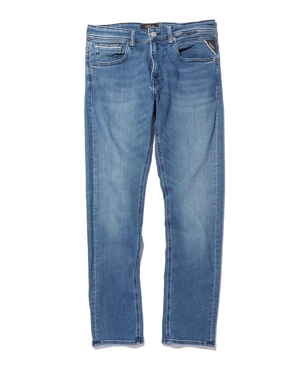 GROVER/グローバー スリムストレートフィット ミッドブルーパワーストレッチデニムパンツ