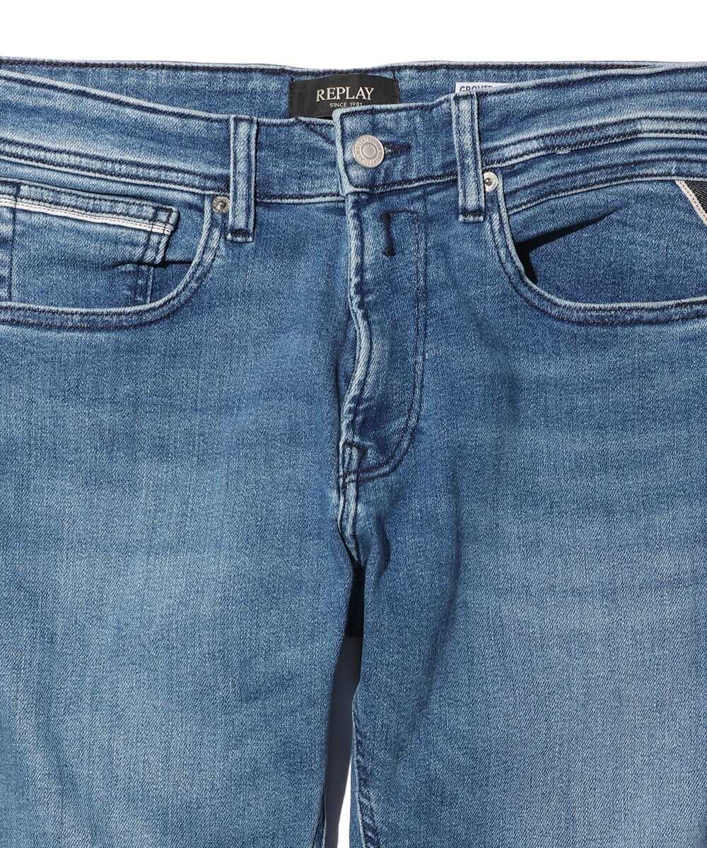 GROVER/グローバー スリムストレートフィット ミッドブルーパワーストレッチデニムパンツ