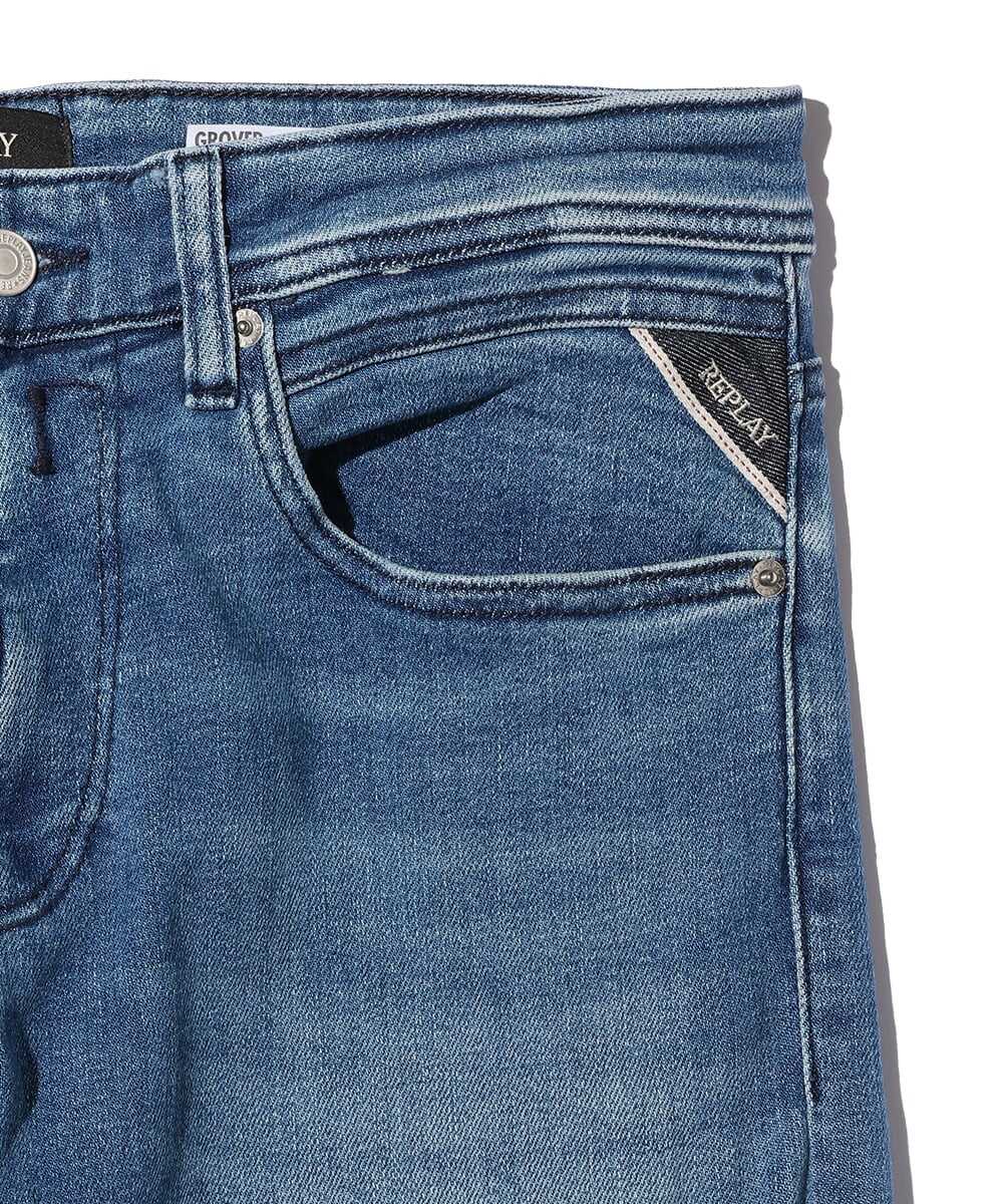 GROVER/グローバー スリムストレートフィット ミッドブルーパワーストレッチデニムパンツ
