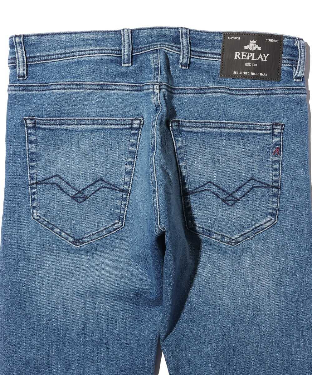 GROVER/グローバー スリムストレートフィット ミッドブルーパワーストレッチデニムパンツ