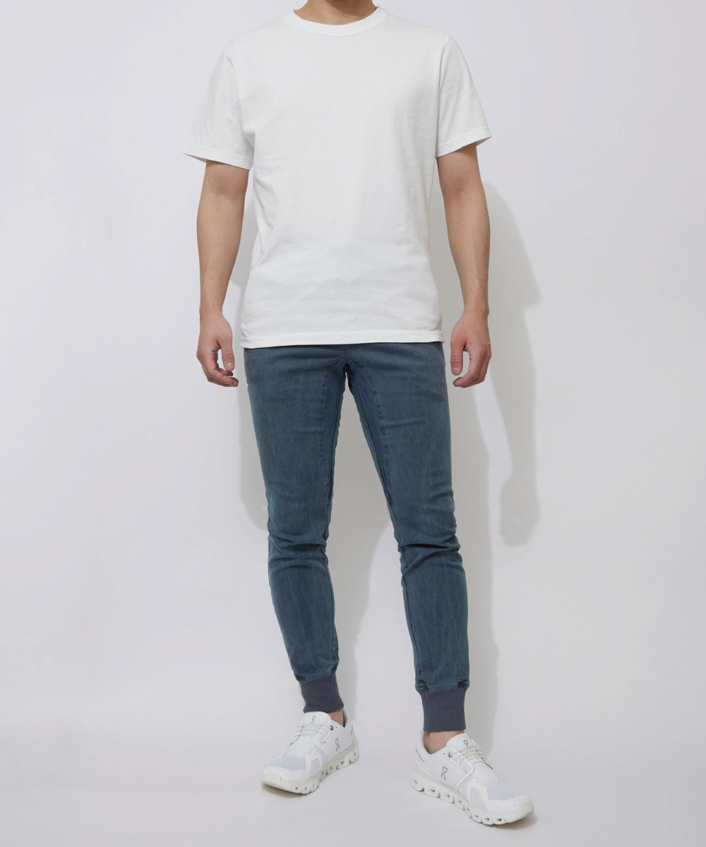 【値下げ】WP WESTPOINT ライトインディゴ リペア加工 イージーデニム 限定 インディゴ イージー デニムパンツ 裾リブ テイパード