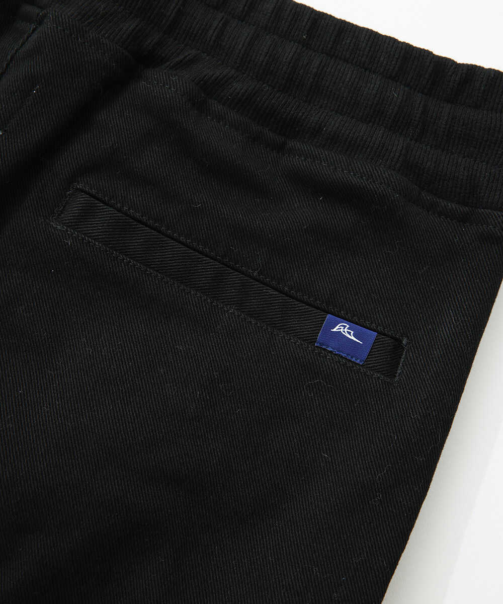 限定 テイパード デニム風 裾リブ ストレッチツイル ブラック イージー