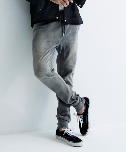イージー デニムパンツ 裾リブ テイパード