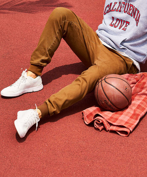 限定 テイパード 裾リブ ストレッチツイル カラーデニム風 イージーパンツ