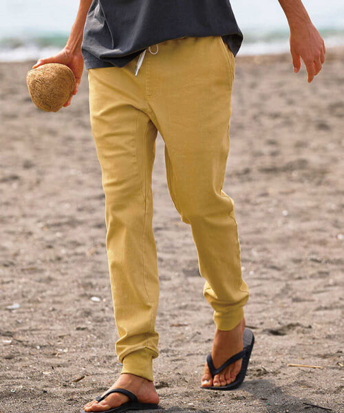 限定 テイパード 裾リブ ストレッチツイル カラーデニム風 イージーパンツ