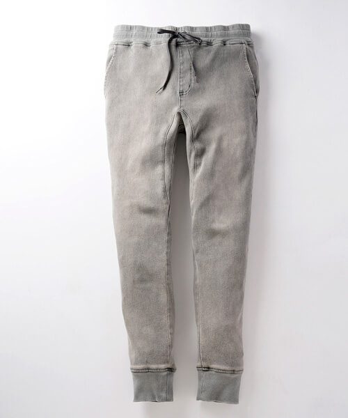 褪せブラック イージー デニムパンツ 裾リブ テイパード